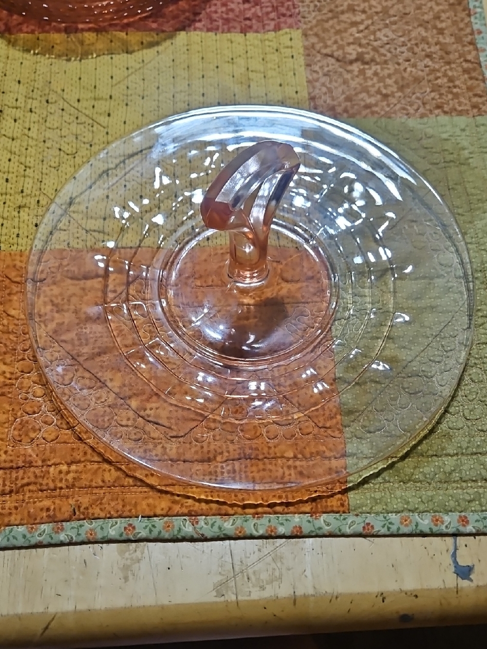 1930's Round Pink Depression Glass Tidbit Serving Tray 10.5  inch